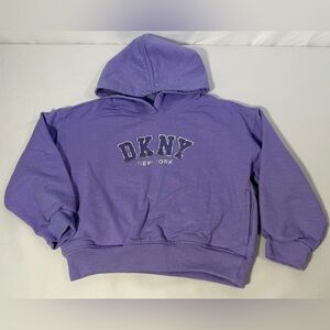 DKNY Girls 4T Purple Hoodie Sweatshirt Top Logo Pullover Fleece Glitter